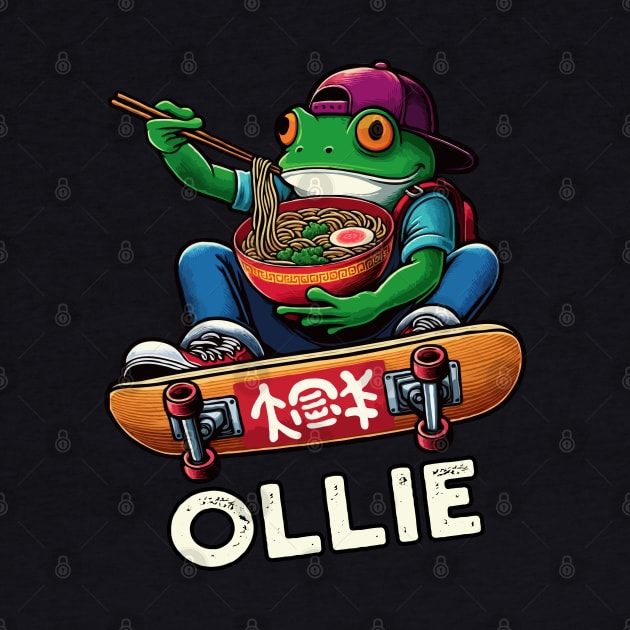 Frog Skateboarder With Ramen, Ollie Skateboard by MoDesigns22 